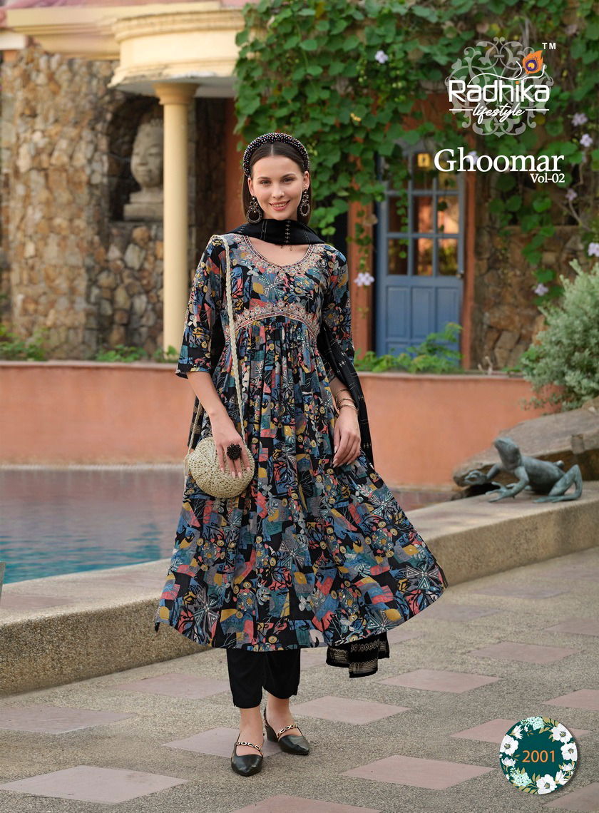 Ghoomar Vol 2 By Radhika Printed Alia Cut kurti With Bottom Dupatta
